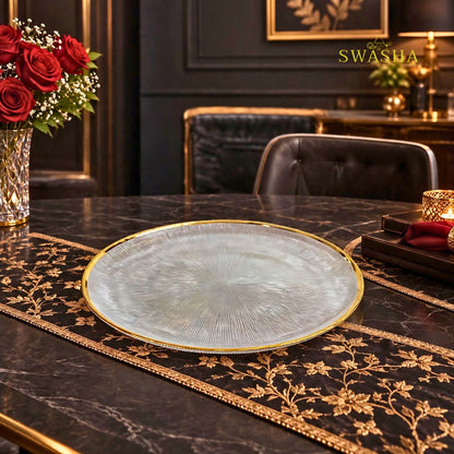 Swasha 28 Pcs Turkish Glass Dinner Set For 6 With Rice Plate | Transparent Clear Glass Dinner Set With Gold Rim