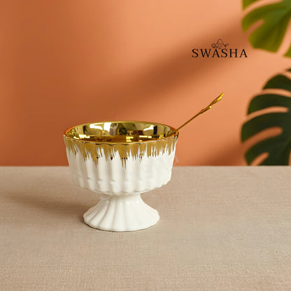 Elegant Ceramic Ice Cream Cup Set of 6 with Matching Spoons & Tray by Swasha
