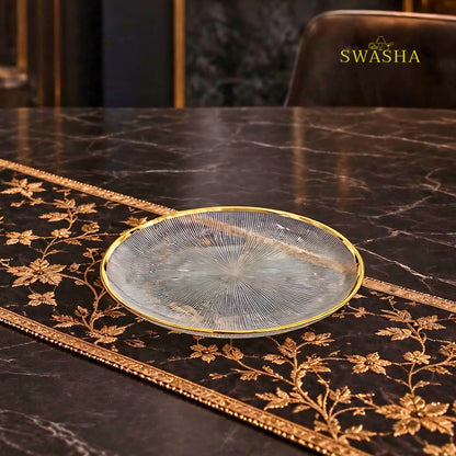 Swasha 28 Pcs Turkish Glass Dinner Set For 6 With Rice Plate | Transparent Clear Glass Dinner Set With Gold Rim