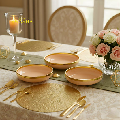 SWASHA Porcelain Dinner Set of 28 Pieces (Glossy Peach Golden)