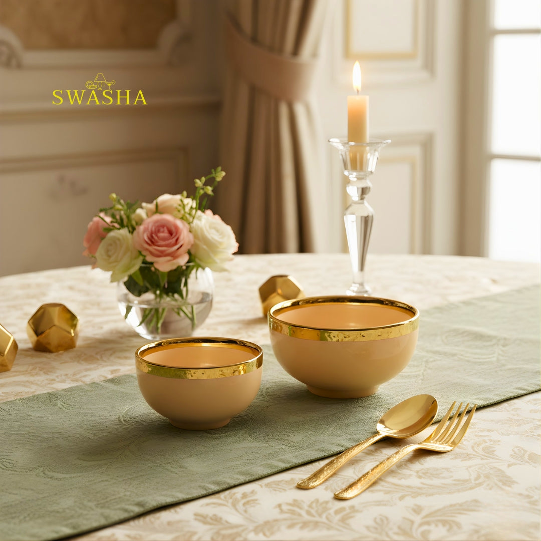 SWASHA Porcelain Dinner Set of 28 Pieces (Glossy Peach Golden)