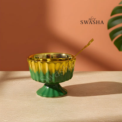 Elegant Ceramic Ice Cream Cup Set of 6 with Matching Spoons & Tray by Swasha