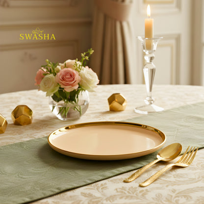 SWASHA Porcelain Dinner Set of 28 Pieces (Glossy Peach Golden)