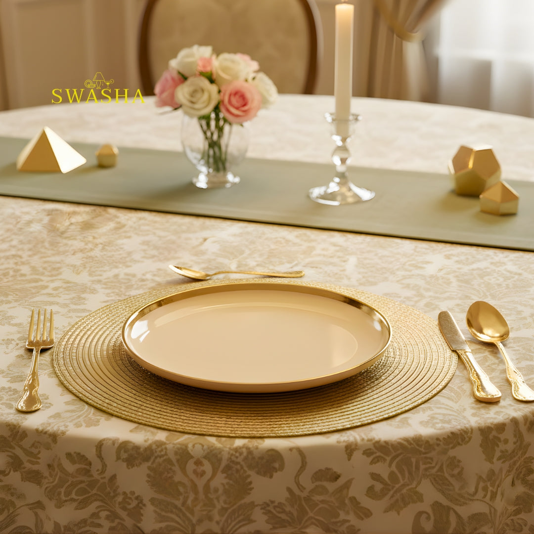 SWASHA Porcelain Dinner Set of 28 Pieces (Glossy Peach Golden)
