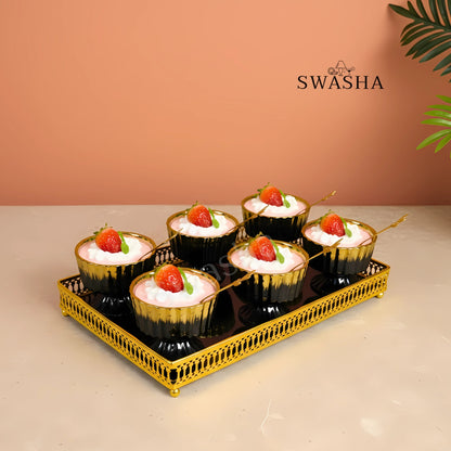 Elegant Ceramic Ice Cream Cup Set of 6 with Matching Spoons & Tray by Swasha