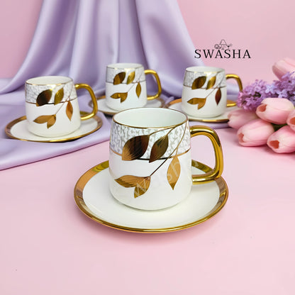 Designer Swasha  Ceramic Tea & Coffee Cup with Saucer Set – Pack of 6 (250ml)