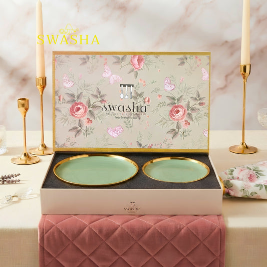 Swasha 7 Piece Quarter Plate Set - Premium Porcelain Snack Plates for Serving | Pale Green