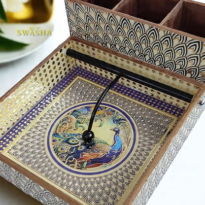 Swasha Wooden MDF Printed Tissue Cum Cutlery Holder – Glossy Resin Finish