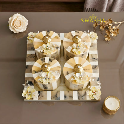 Swasha Airtight Dry Fruits Jar Set with Tray – Resin Finish Decorative Jars, Gift Set of 4