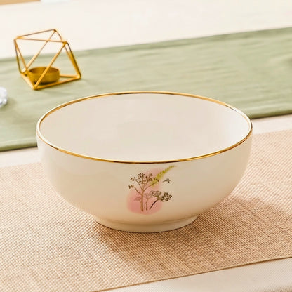 SWASHA Porcelain Dinner Set of 28 Pieces | Tableware | (White & Golden) Floral Design