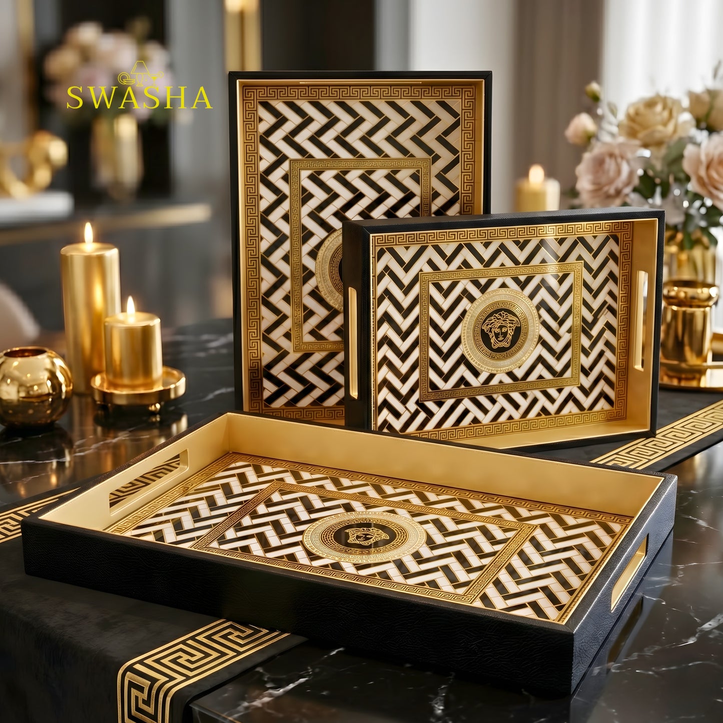 Leatherite Tray Set of 3
