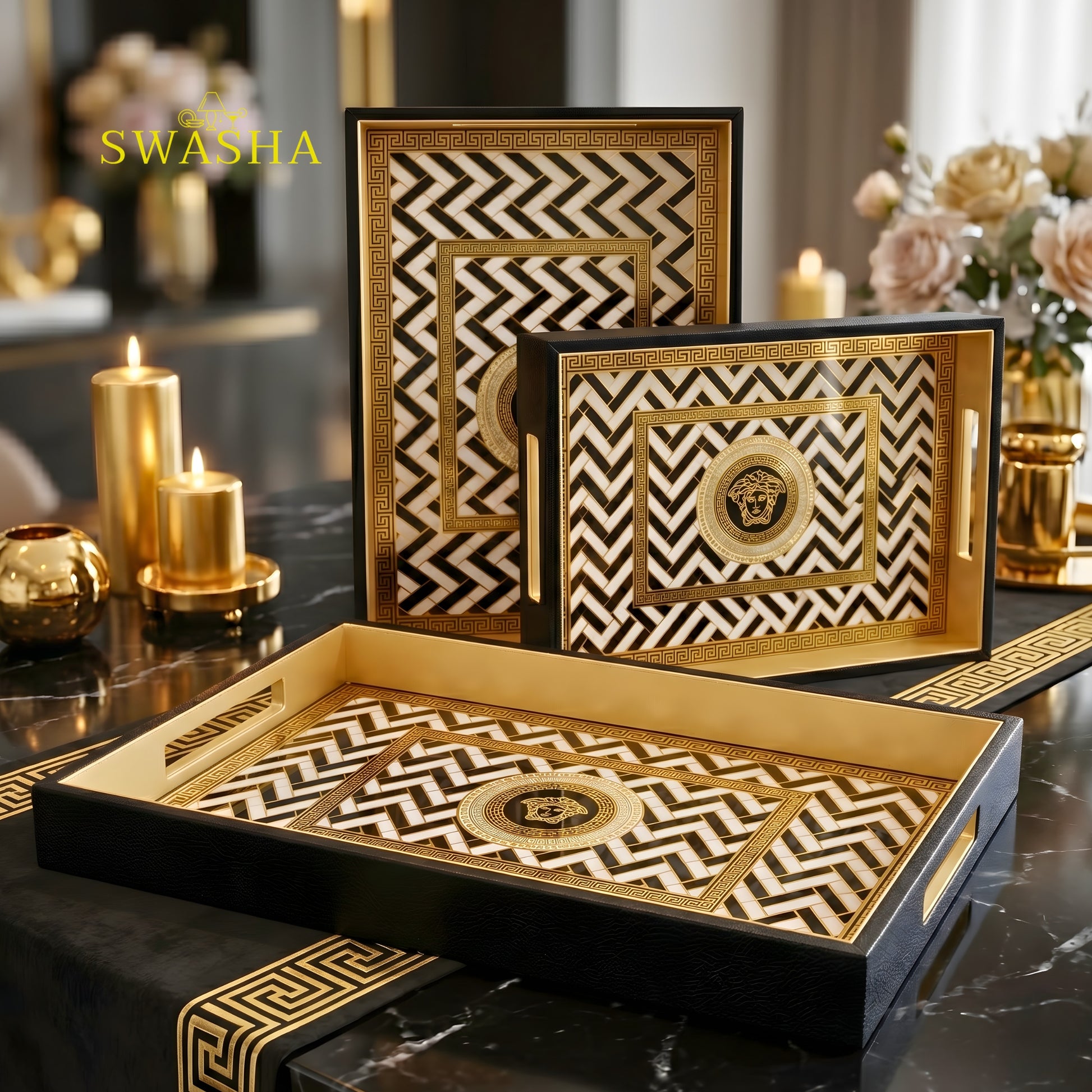 Leatherite Tray Set of 3