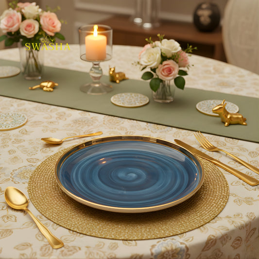 SWASHA Porcelain Dinner Set of 28 Pieces | Tableware | Dinnerware (Glossy Blue)