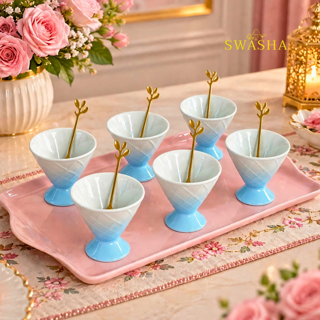 Blue Ombre Ice Cream Set 6 Pcs | With Tray Spoons | Swasha