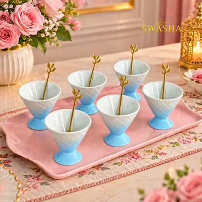 Blue Ombre Ice Cream Set 6 Pcs | With Tray Spoons | Swasha