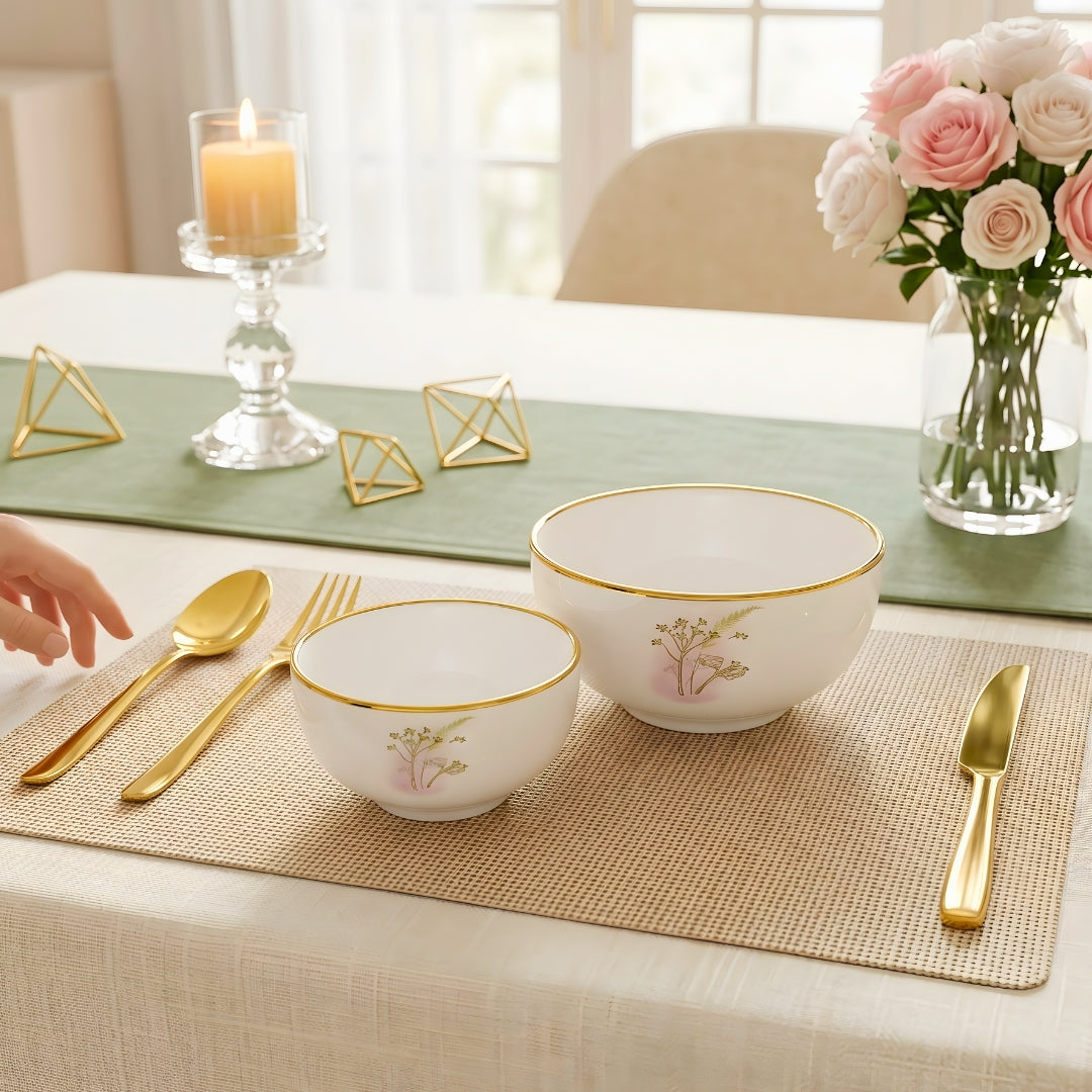 SWASHA Porcelain Dinner Set of 28 Pieces | Tableware | (White & Golden) Floral Design