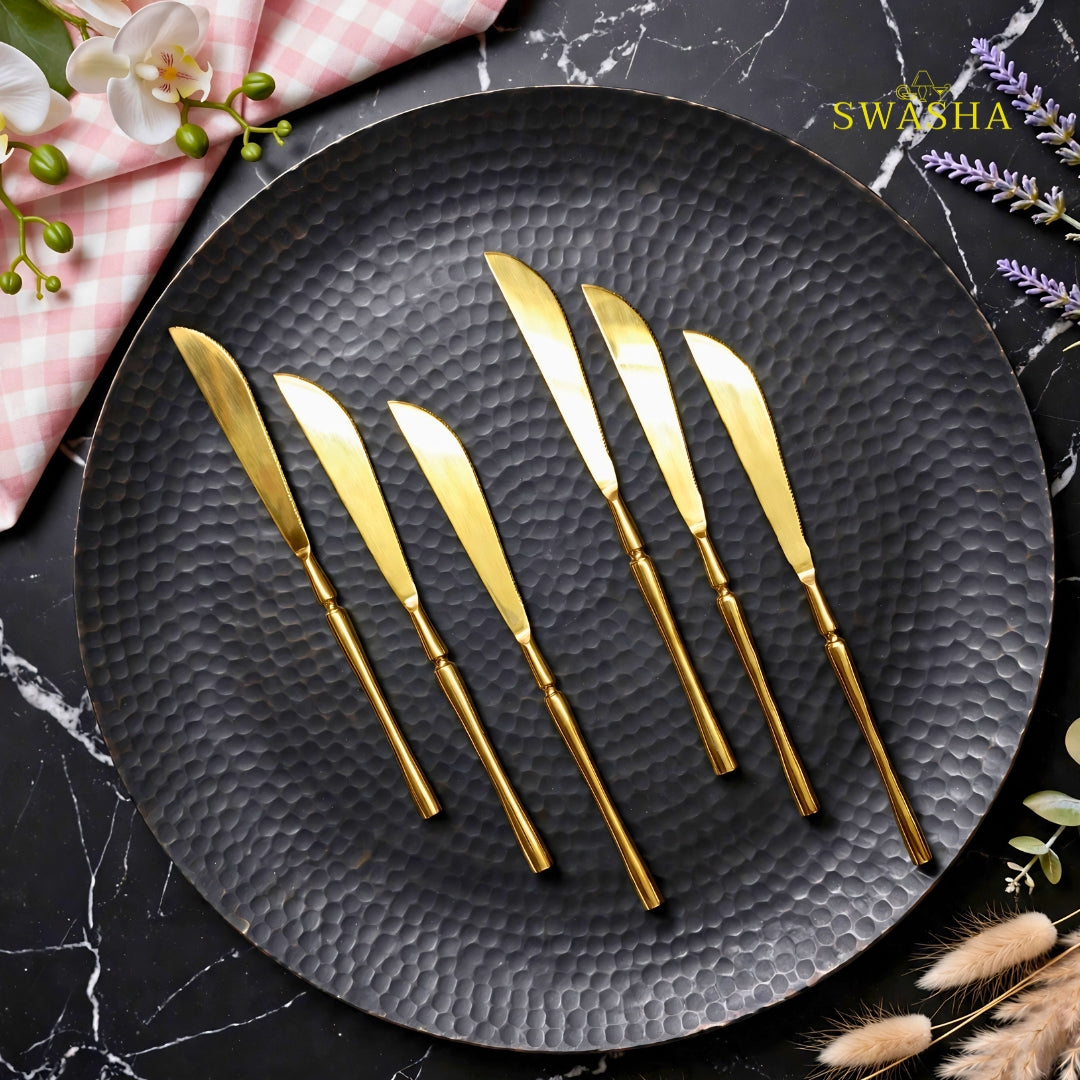 Swasha Luxury Cutlery Set 24 Pieces - Swasha Gold Spoon Fork Knife Set | Gift Box