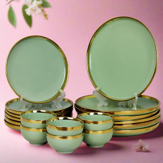 Swasha Porcelain Dinner Set/Snacks Set of 18 Pieces | Tableware (Pale Green)