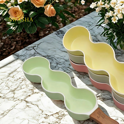 Single Handle Ceramic Chip Dip Platter (Set Of 2) Swasha