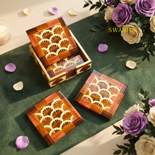 Swasha MDF Coaster Set of 6 - Modern Coffee Table Coasters
