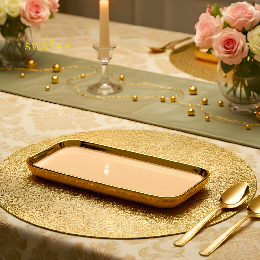 SWASHA Porcelain Dinner Set of 28 Pieces (Glossy Peach Golden)