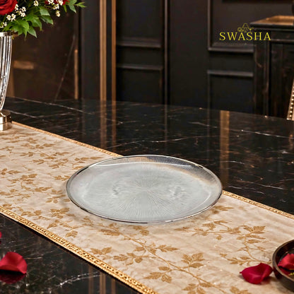 Swasha 28 Pcs Turkish Glass Dinner Set For 6 With Rice Plate | Clear Transparent Glass Dinner Set With Silver Rim