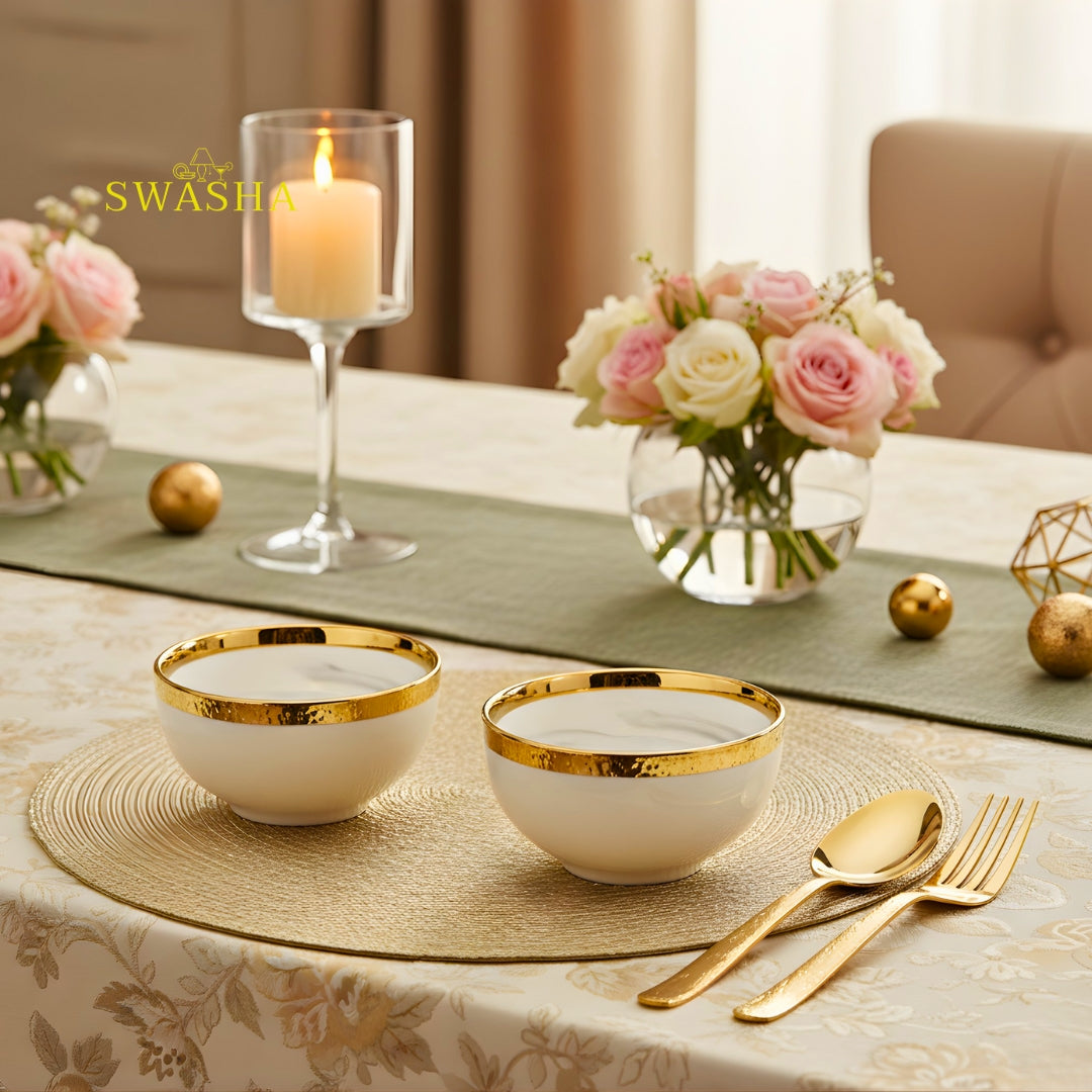 Grey Marble SWASHA Porcelain Dinner Set of 28 Pieces | Dinnerware (White & Golden)