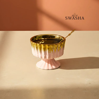 Elegant Ceramic Ice Cream Cup Set of 6 with Matching Spoons & Tray by Swasha