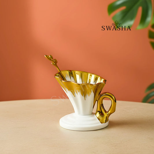 Premium Quality Ceramic Dessert Set – 6 Cups, 6 Spoons, 1 Tray by Swasha