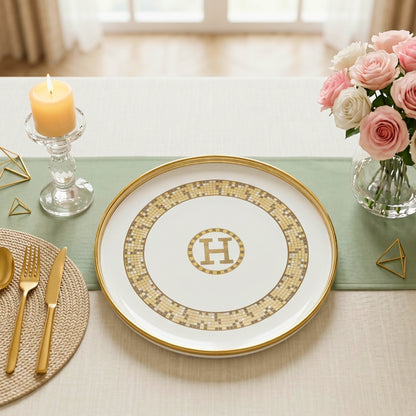 SWASHA Porcelain Dinner Set of 28 Pieces Elegant Tableware Dinnerware for Personal Use and Gifting (White & Golden)