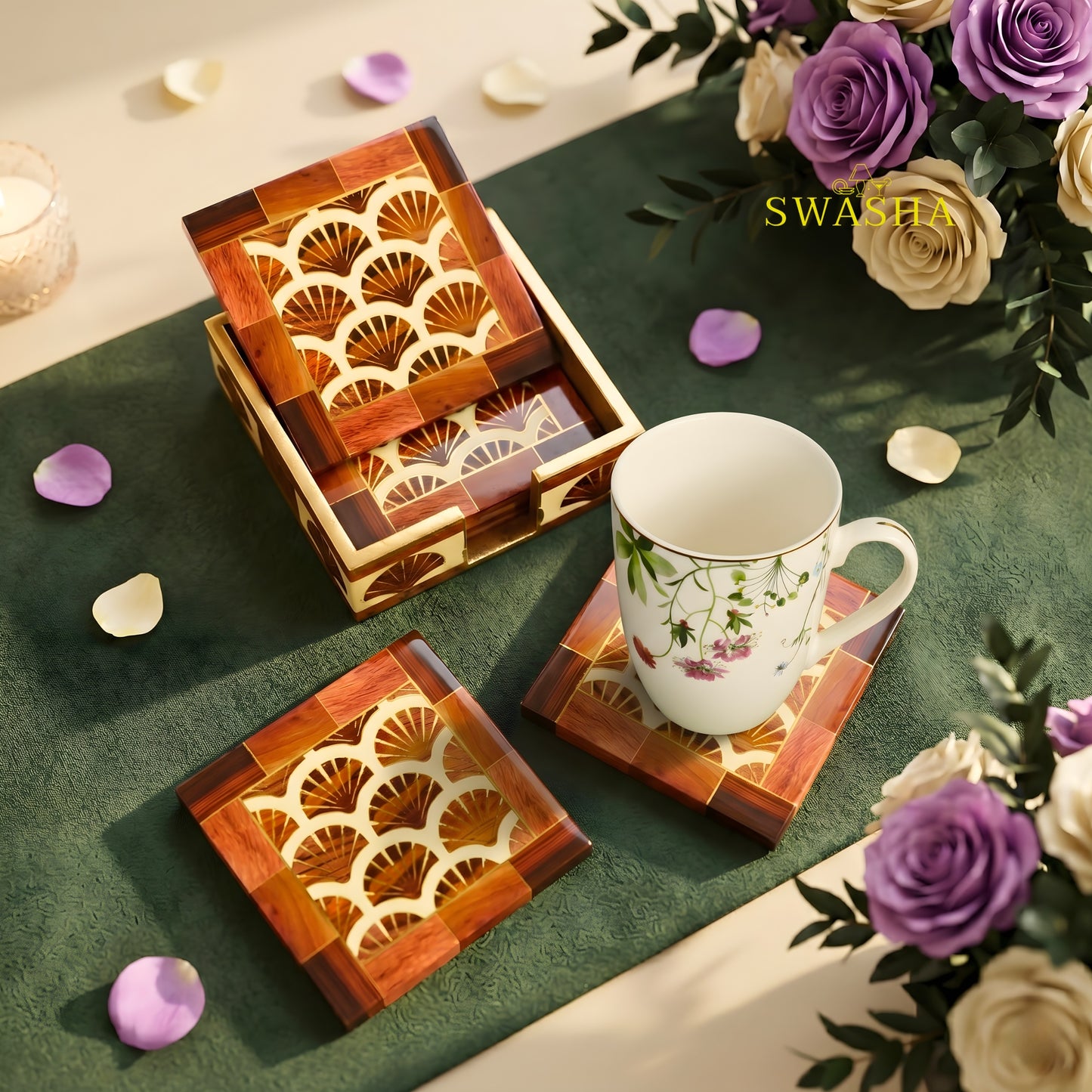 Swasha MDF Coaster Set of 6 - Modern Coffee Table Coasters