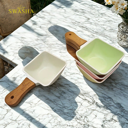 Premium Ceramic Chip Dip Platter with Handle  (Set Of 2) Swasha