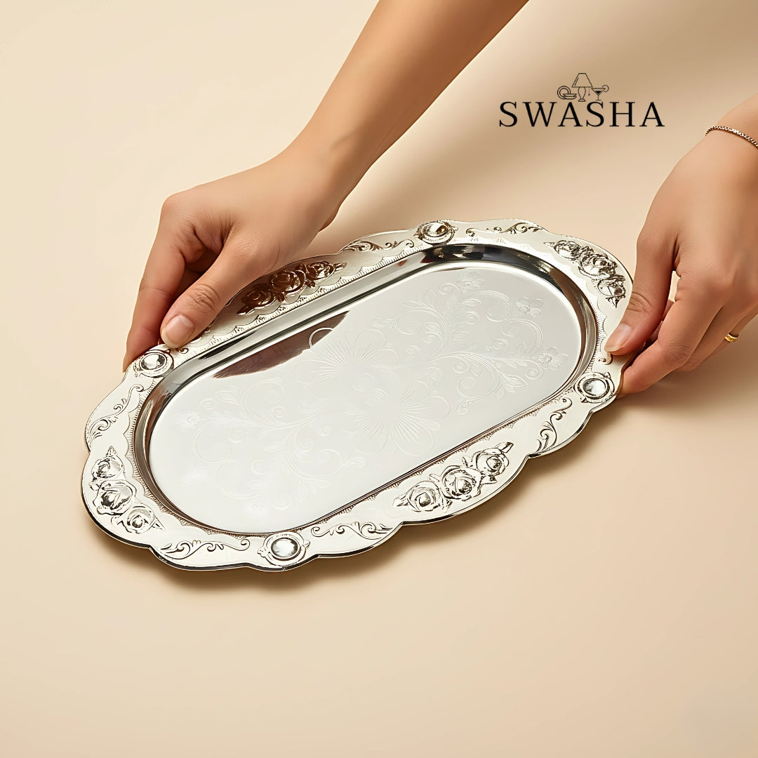 Swasha German Silver Dry Fruits Server Bowls with Tray 