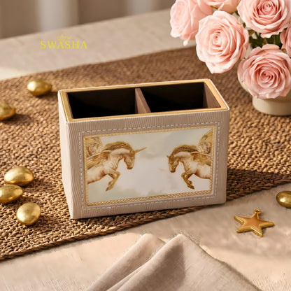 Swasha Leatherette Serving Tray Set of 4 with Cutlery Stand and Tissue Holder on Dining Table