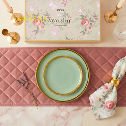 Swasha 7 Piece Quarter Plate Set - Premium Porcelain Snack Plates for Serving | Pale Green