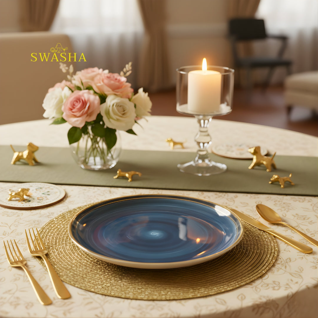 SWASHA Porcelain Dinner Set of 28 Pieces | Tableware | Dinnerware (Glossy Blue)