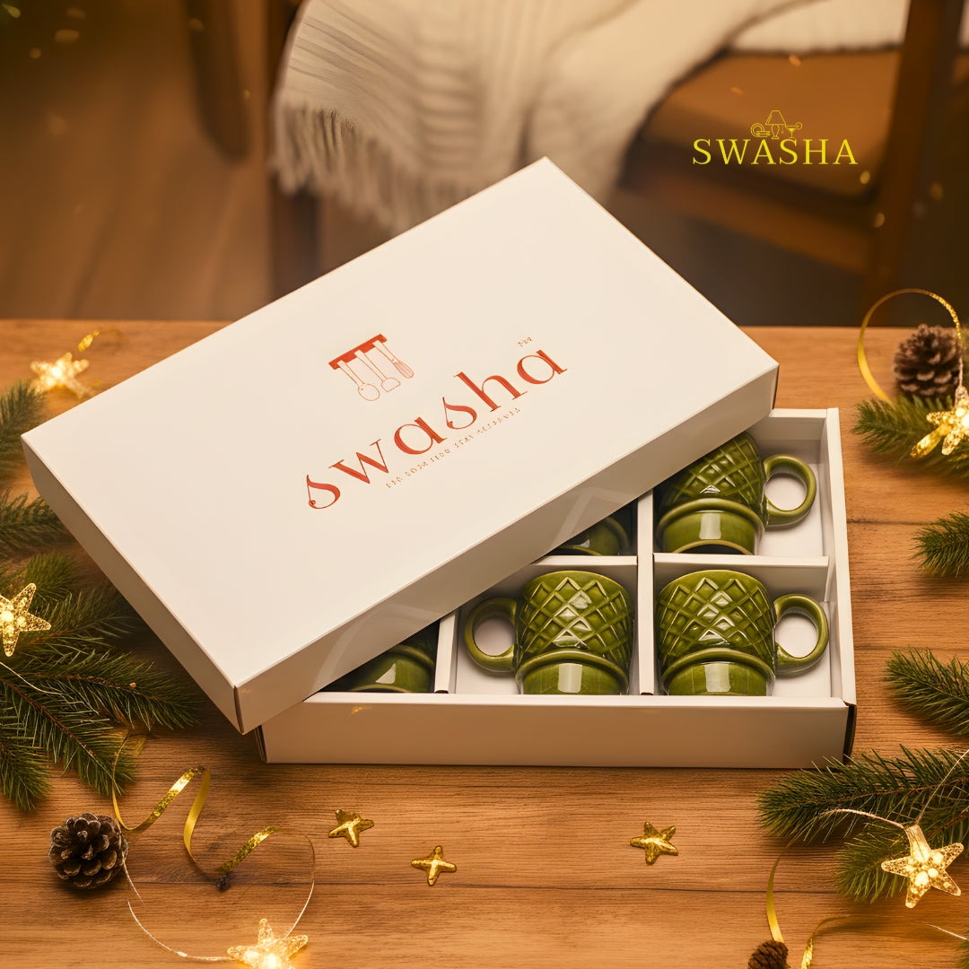 Stackable Stoneware Cups – Set of 6 Ceramic Coffee & Tea Cups | Swasha