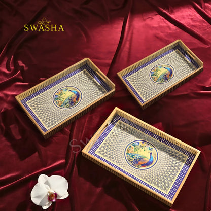 Swasha Wooden Serving Trays – Premium MDF Tray Set (Large, Medium, Small)
