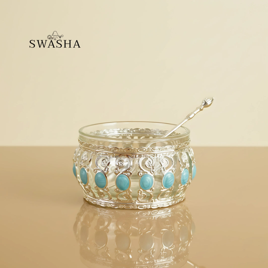 Swasha German Silver Dry Fruits Server Bowls with Tray (Small)