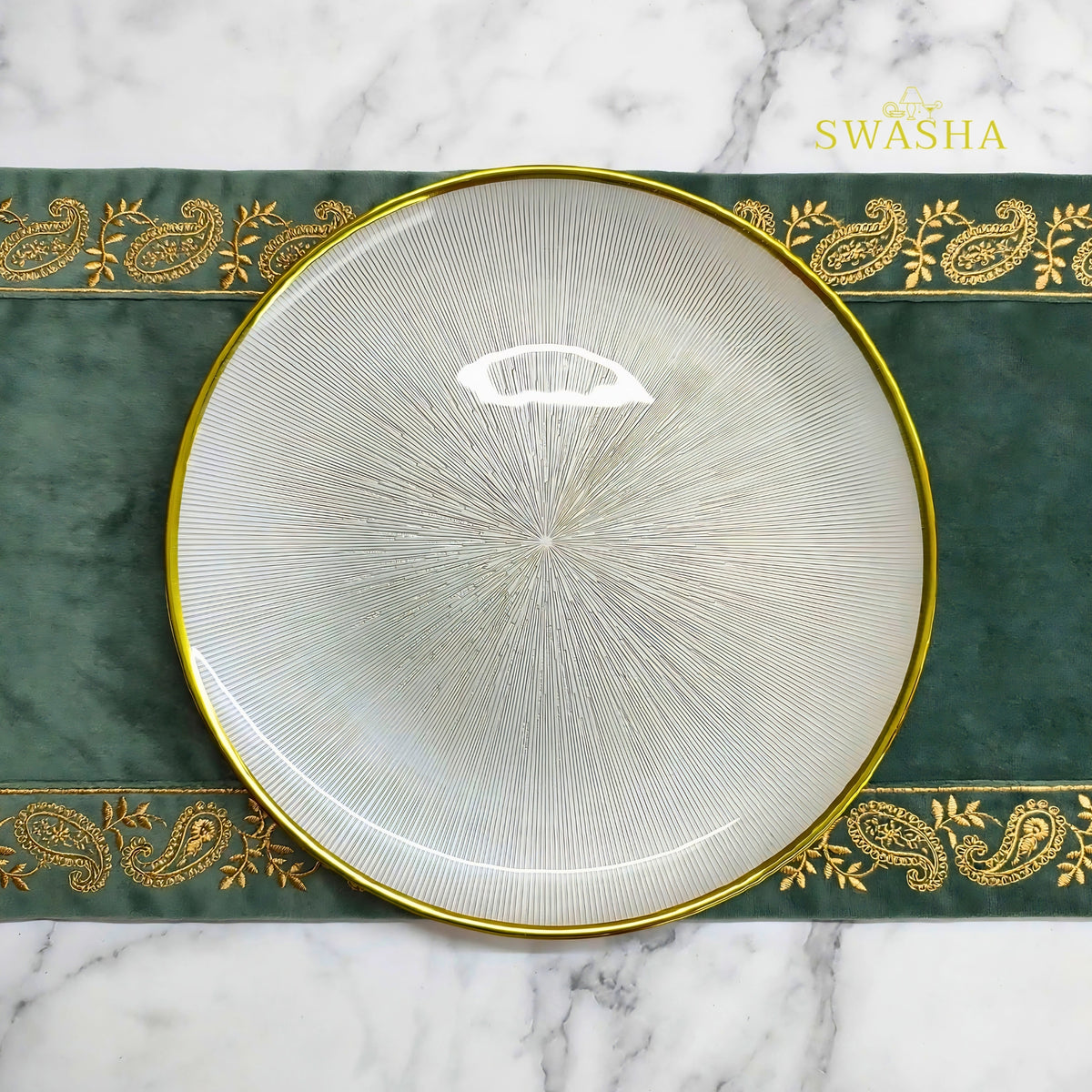 Swasha 28 Pcs Turkish Glass Dinner Set For 6 With Rice Plate | White & Gold Glass Dinner Set | Luxury Dinnerware