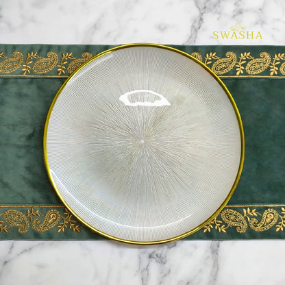 Swasha 28 Pcs Turkish Glass Dinner Set For 6 With Rice Plate | White & Gold Glass Dinner Set | Luxury Dinnerware