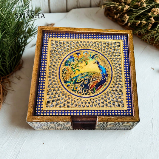 Designer Glossy Resin Finish Wooden Coasters – Swasha (Set of 4)