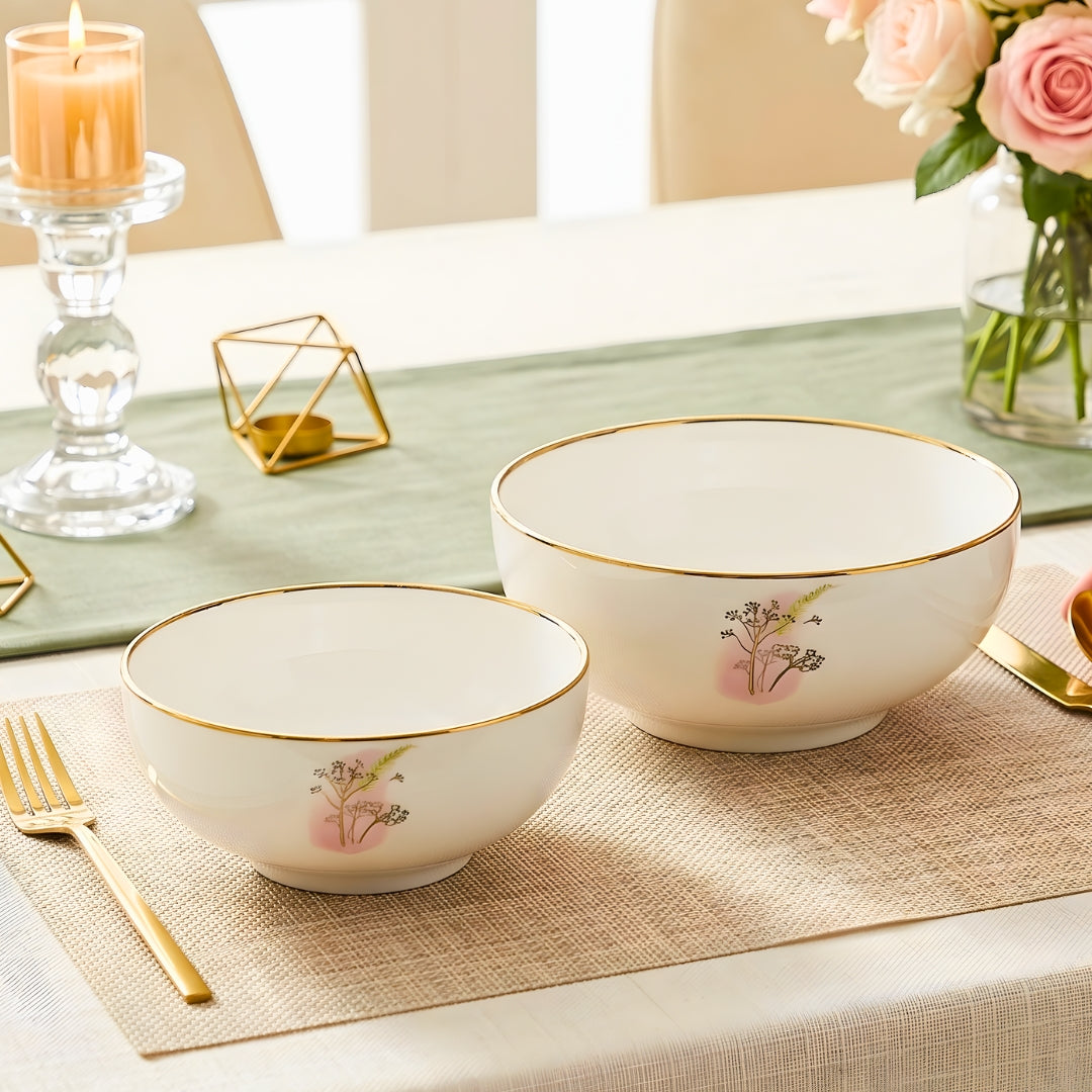 SWASHA Porcelain Dinner Set of 28 Pieces | Tableware | (White & Golden) Floral Design