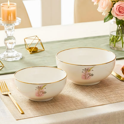 SWASHA Porcelain Dinner Set of 28 Pieces | Tableware | (White & Golden) Floral Design