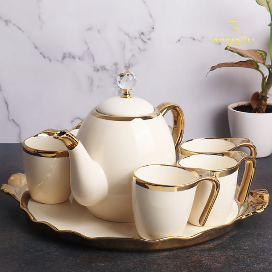 Set of 6 ceramic cups with matching kettle - perfect for delightful tea sessions