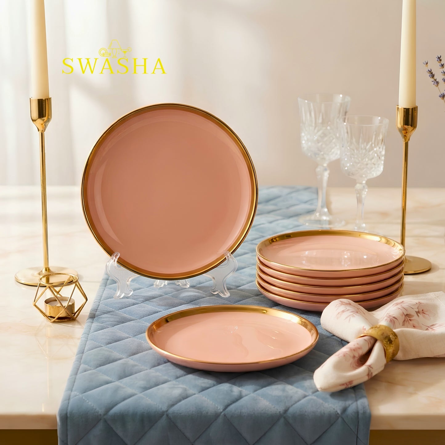 Porcelain Snack Set of 7 Pieces for Dining | 6 Small Plates + 1 Large Plate | Wedding Gift Set