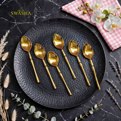 Swasha Luxury Cutlery Set 24 Pieces - Swasha Gold Spoon Fork Knife Set | Gift Box