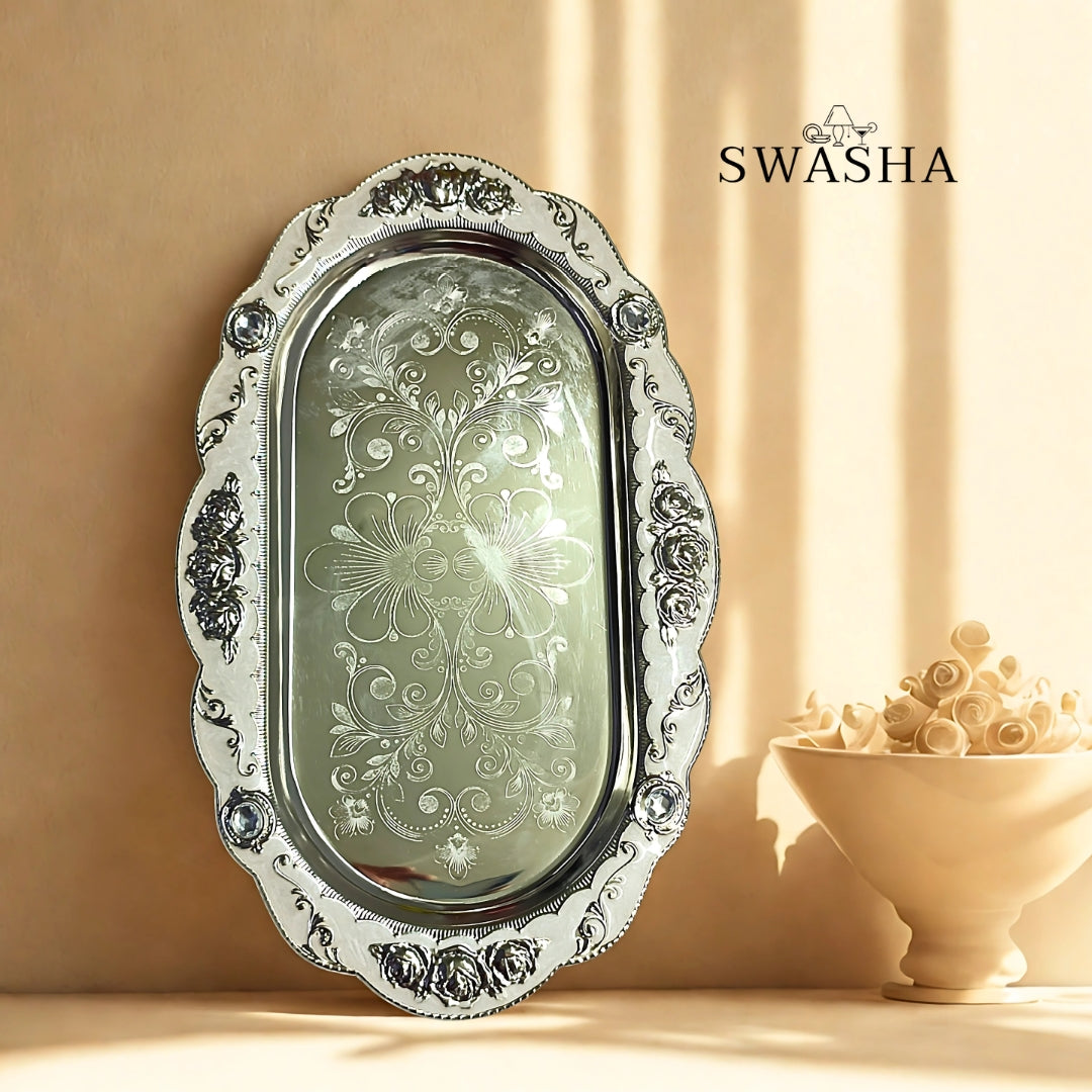 Swasha German Silver Dry Fruits Server Bowls with Tray 