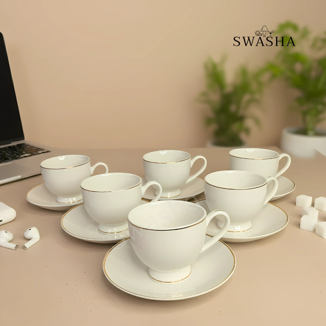 Swasha Modern Porcelain Cup Saucer Set – Perfect for Gifting (6 Pcs)(180ml)