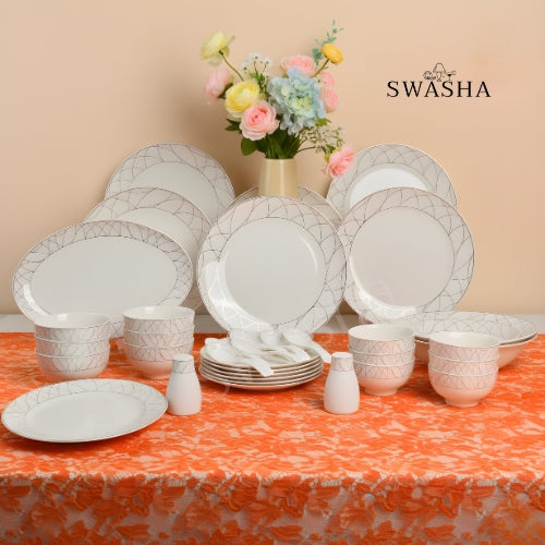 Swasha White Magnesium Porcelain Dinnerware Set of 36: Elegant Dining, Timeless Style